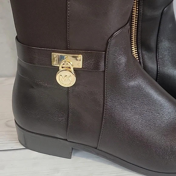 Michael Kors Stretch Leather Tall Boots In Brown Womens Size 8 - Picture 2 of 14